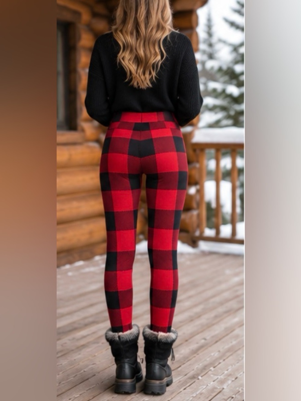 NWOT No Boundaries XS 0-2 Red Black Buffalo Plaid Thermal Fleece Lined Leggings